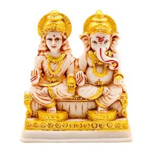 Kitlyn Marble Look Laxmi Ganesh murti Statue for Pooja Room (Multicolour