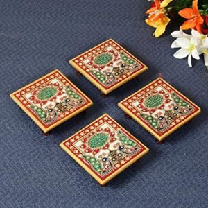 Handicrafts Paradise Marble Chowki Multi Color 4inch