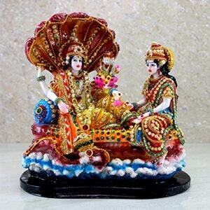 ESPLANADE - Resin Vishnu with Laxmi in Ksheer Sagar - Lakshmi Narayan Murti Idol Statue Sculpture - Pooja Articles - Multicolour - 10" Inches