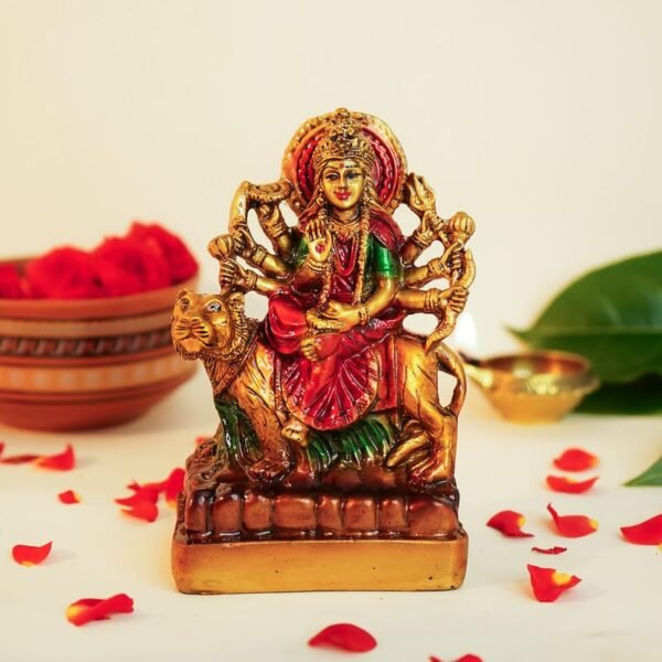 Ekhasa Aura Series Antique Gold Painted Durga Maa Idol (5 inch) | Marble Dust Durga MATA Murti for Home